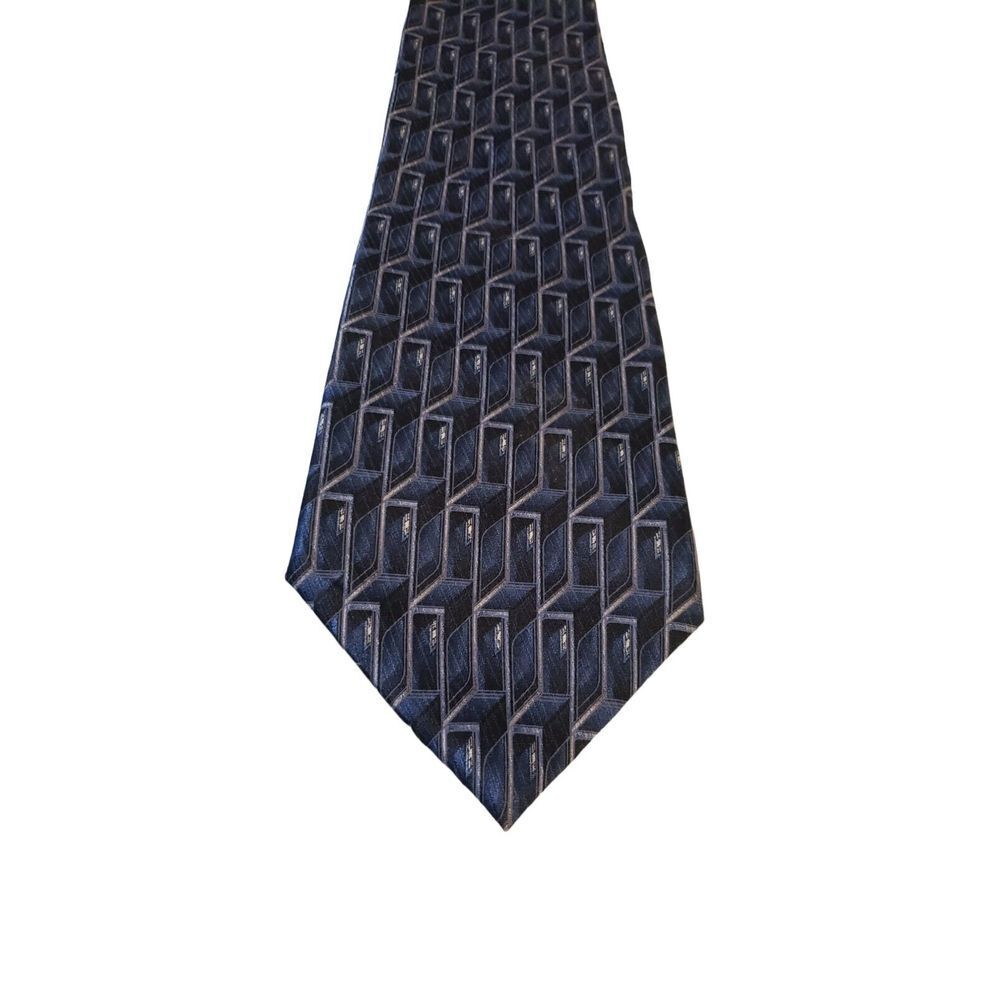 Palatina Elegant Silk Geometric Tie Blue Blocks Necktie Business Church Designer